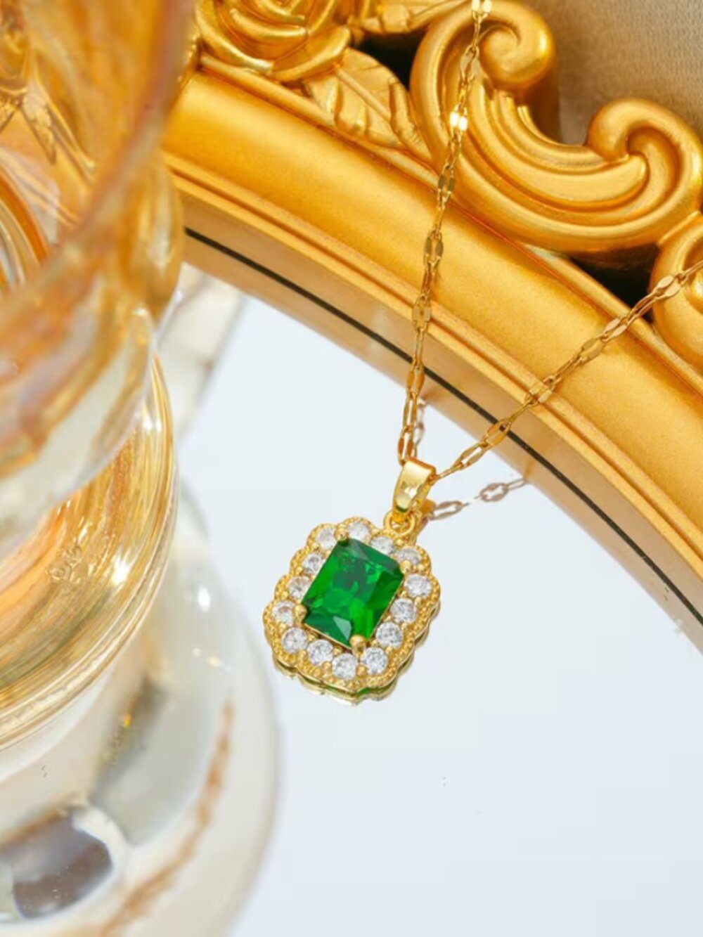 14K Gold Womens 1ct Diamond 2ct Green Emerald Necklace New 14 K Silver Jewelry